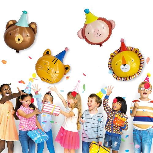 Animal Head Foil Balloon Kit, Lion Bear Monkey Cat foil balloon, Birthday Party Decorations, Baby Shower Supplies (Animal ...
