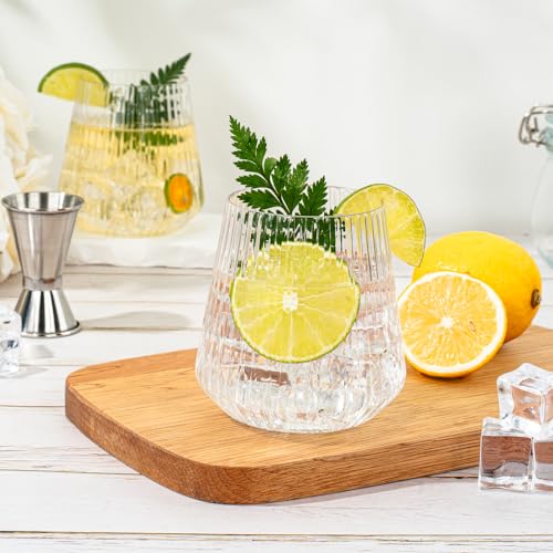 BESTSTAR 36 Pcs 12 oz Plastic Clear Ribbed Wine Glasses, Origami Ripple Disposable Champagne Glasses Elegant Whiskey Glass...