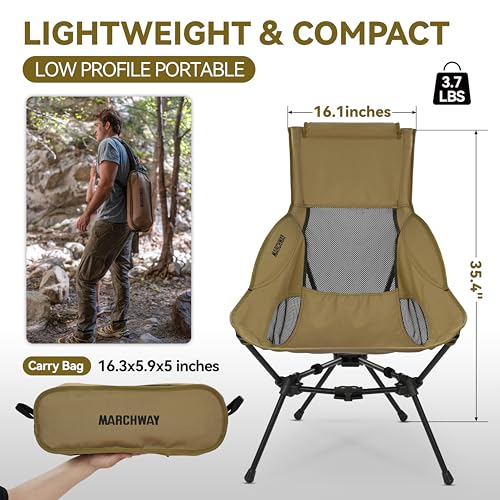 MARCHWAY Lightweight Folding High Back Camping Chair with Head Support, Stable Portable Compact for Outdoor Camp, Travel, ...