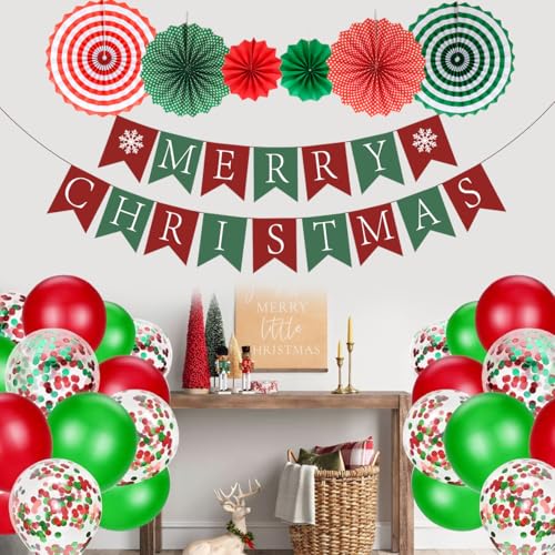Christmas Party Decorations, Xmas Decorations Merry Christmas Banner Paper Fans Photo Booth Props Kits Party Favors Suppli...