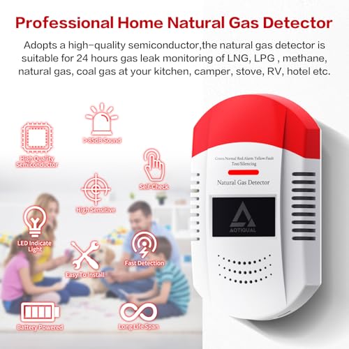 Natural Gas Detector CH4/Propane/Methane - Portable Natural Gas Leak Alarm with LED Light & Audible Alert, 100% Battery-Po...