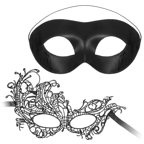 Heclia 2PCS Masquerade Masks for Women Couples Masquerade Lace Mask Set Venetian Halloween Masks for Women and Men Plastic...