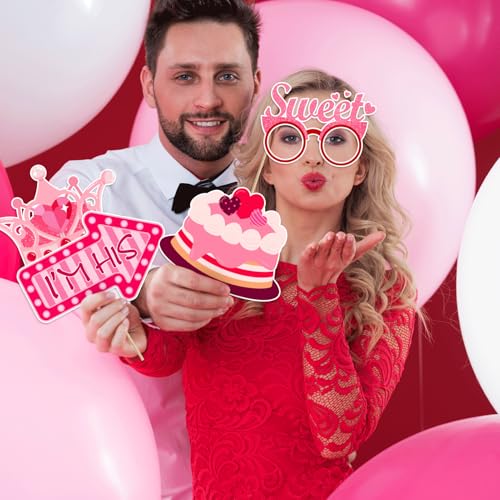 Happy Valentine's Day Photo Booth Props Kit, 24 PCS Selfie Photo Booth Accessories with “Happy Valentine’s Day” Signs, Cut...