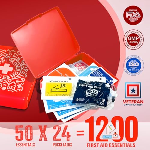 EVERLIT Pocket-Aid Mini First Aid Kit | Compact, Portable Hard-Shell Cases of 50 Items | Cuts, Scrapes, Wound Care Essenti...