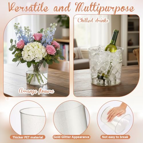 FillTouch 24 Pcs Plastic Ice Bucket 6 Liter Clear Ice Drink Wine Cooler for Wedding Large Champagne Beer Buckets Beverage ...