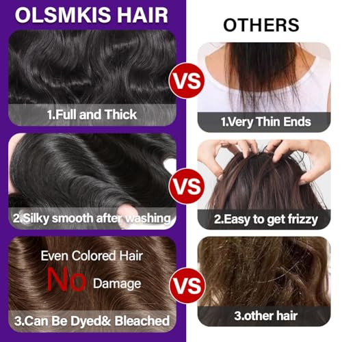 Body Wave Bundles Human Hair 16 18 20 Inch 3 Bundles Human Hair 300g 100% Unprocessed Brazilian Virgin Raw Hair Extensions Natural Black Weave Real Human Hair Bundles for Women