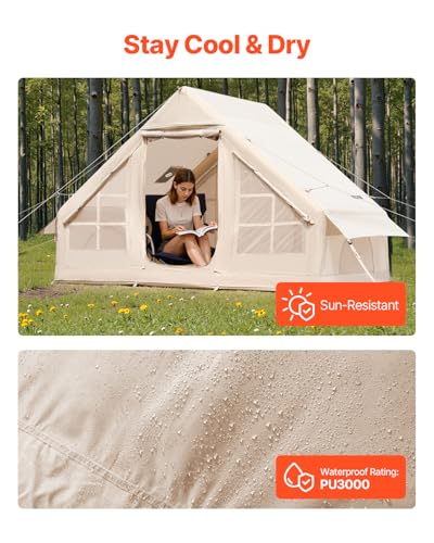 VEVOR Inflatable Tents for Camping, Easy Setup Blow up Tent with Hand Pump, 4 Season Glamping Tent with Stove Jack, Doors...