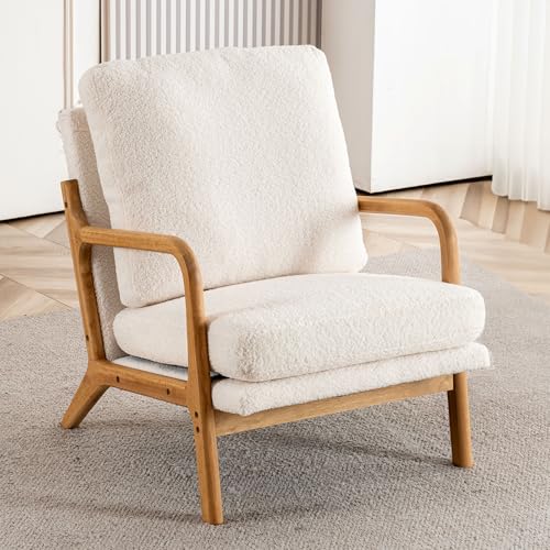 Mixcous Mid Century Modern Accent Chairs for Living Room, 23” Wide Comfy Chair for Bedroom, Small Cozy Sherpa Reading Chai...