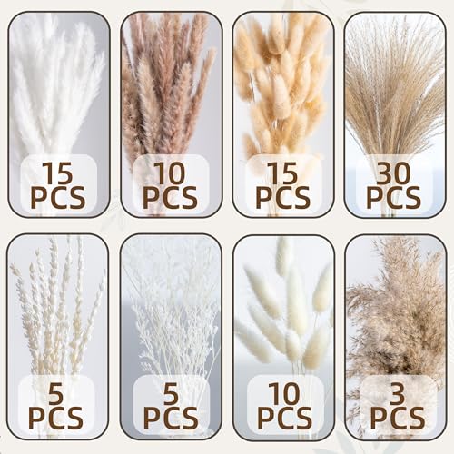 Natural Pampas Grass 8kind Grass Mix Bouquet | Dried Pampas Bouquet for Wedding Boho Flowers Home Table Decor Desk Decor, ...