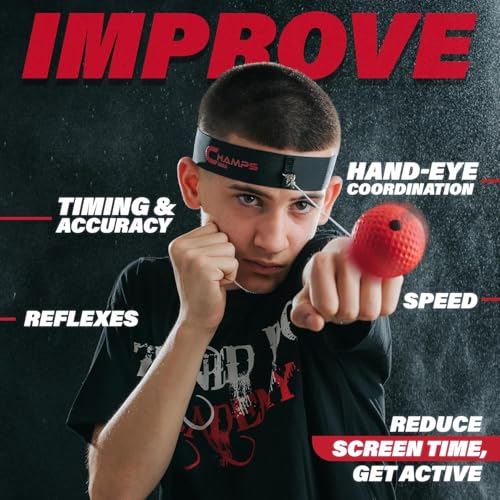 Champs MMA Boxing Reflex Ball Set with Punch Counter App | 4 Balls with Varying Weights, Headband & 4 Spare Strings to Imp...