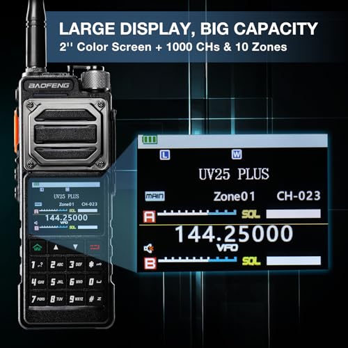 BAOFENG UV-25 PLUS 10W GPS Ham Radio Handheld, Long Range Two Way Radio AM FM NOAA Receiver with 5200mAh Battery USB-C Por...