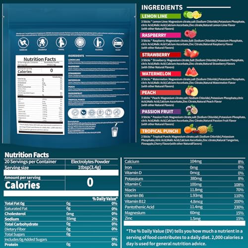 OZENKE Electrolytes Powder Packets, Hydration Packets, Electrolytes Powder No Sugar, Portable Electrolyte Drink Mix for Ra...