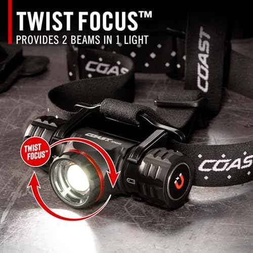 Coast¢ç XPH34R 2075 Lumen USB-C Rechargeable-Dual Power LED Headlamp withPURE Beam¢ç Twist Focus¢â and Magnetic Base