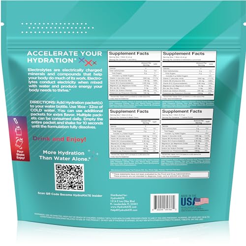 Electrolyte Powder Sugar-Free Hydration Packets Variety Pack HydroMATE 30 Sticks