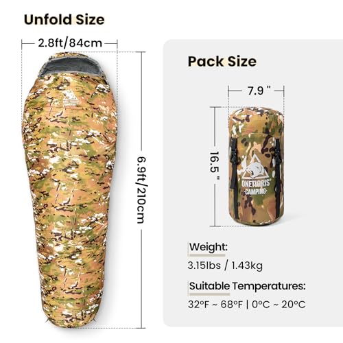 OneTigris Light Patrol 4 Season Mummy Sleeping Bag, 32°F Cold Weather Camping Bags for Camping Hiking Backpacking, Surviva...