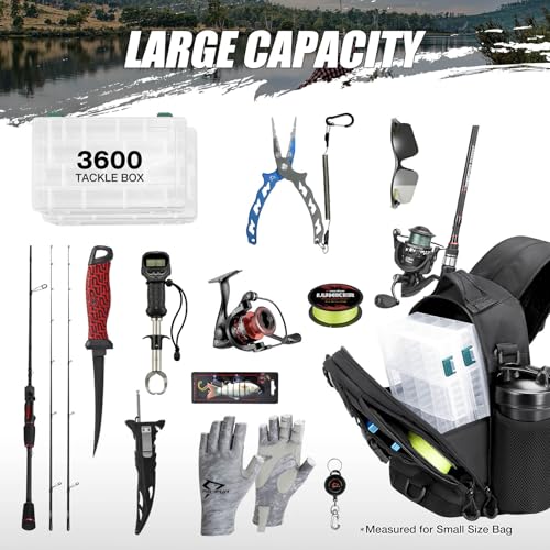 Piscifun Fishing Backpack with Rod Holder, Lightweight Sling Bag Storge Gear and Equipment