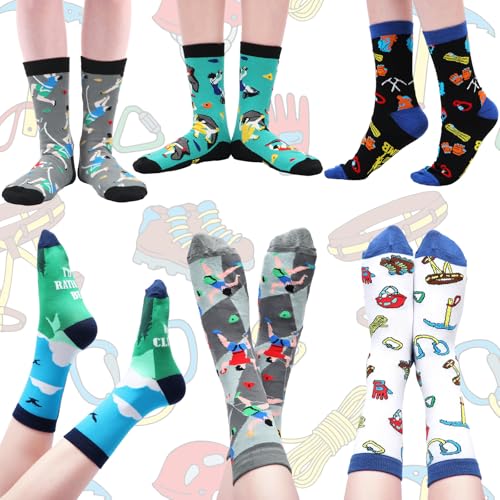 Bonuci 6 Pairs Rock Climbing Socks Novelty Rock Climbing Gifts Running Hunting Socks for Men Women Climbers Christmas