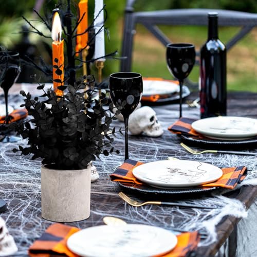 Coferset 2 Pack Black Fake Eucalyptus Small Fake Plants Potted Artificial Plants for Halloween Decorations Shelf Desk Home...