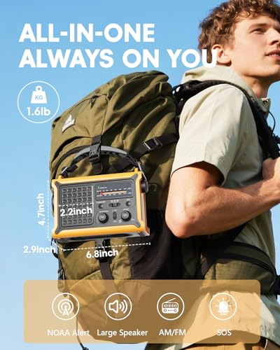 Emergency Weather Radio with Large Solar Panel, Efficient Hand Crank & Real 12000mAh Battery | AM/FM/NOAA Bands, LED Flash...