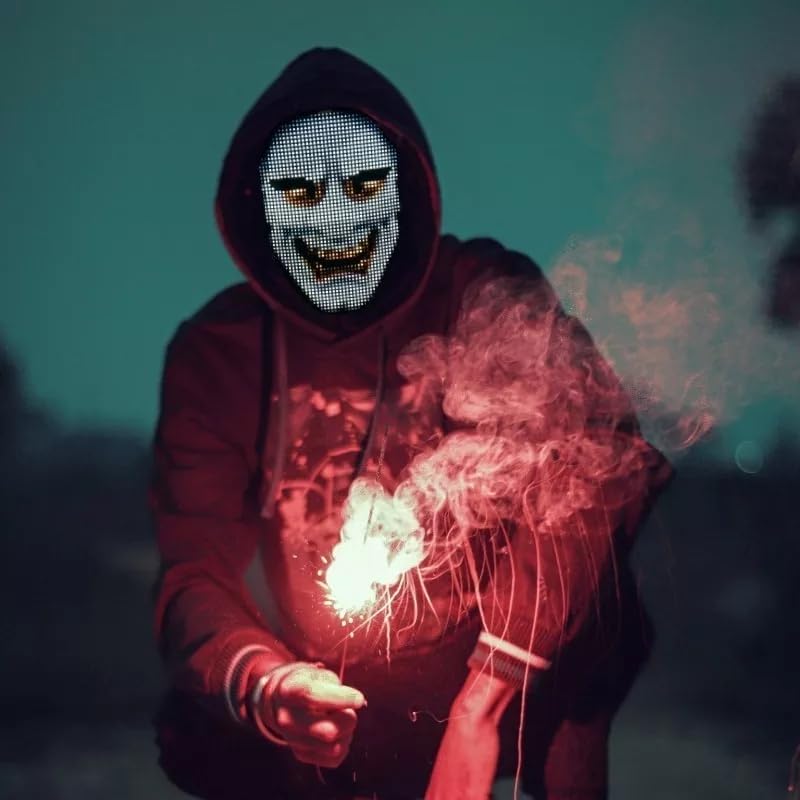 Ouvibyaz LED Mask with Bluetooth Programmable App,Gesture Sensing,Audio Interaction,USB Rechargeable Glowing LED Mask for Adults and Kids Halloween Mask