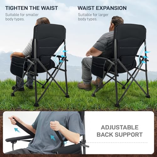 EVER ADVANCED Oversized Folding Camping Chair for Adults with Adjustable Lumbar Support, Heavy Duty Chair with Side Pocket...
