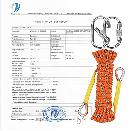 NTR Orange/Black/Blue/Green Climbing Rope 10M(32ft) 20M(64ft) 30M(96ft) 50M(160ft), 8MM Static Rock Climbing Rope with 2 S...
