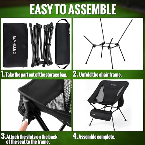 GARLLEN Folding Camping Chair with Anti-Slip Feet, Ultralight Folding Picnic Chair with Storage Side Bag, Portable Backpac...