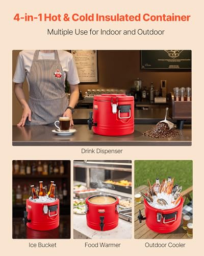 VEVOR Insulated Beverage Dispenser, 2.2 Gal/8L Thermal Hot and Cold Drink Server Dispenser with Spigot, Food-Grade Cooler ...