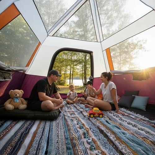 Camping Tents 4/6 Person Pop Up Instant Tent - Setup in 60s for Family Camping, Windproof Design, Family Cabin Tent with R...
