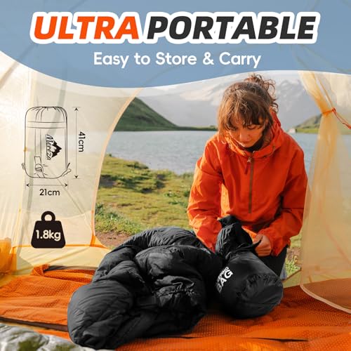 MEREZA Sleeping Bags XL for Adults Cold Weather Mens Large Wide Sleeping Bag for Big and Tall Girls Boys with Compression ...