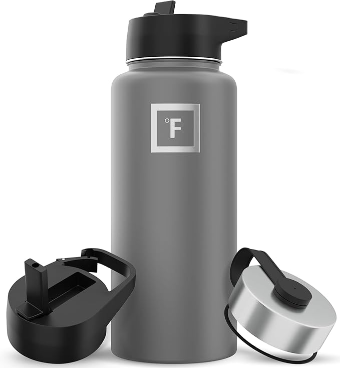 IRON °FLASK Camping & Hiking Hydration Flask with Straw, Wide Mouth Insulated Stainless Steel Sports Water Bottle - 32 oz ...