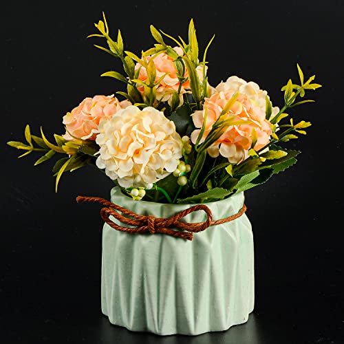 Artificial Flower Plants – Mini Fake Hydrangea Flowers in Pot for Home Decor Party Wedding Office Patio Table Desk Decorat...