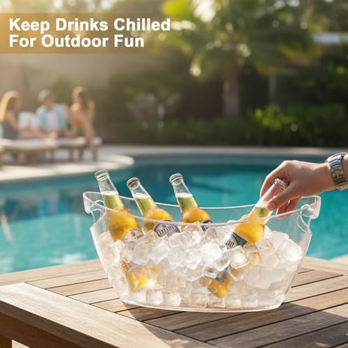 2-Pack Clear Acrylic Ice Buckets for Parties (5.5L Each) – Large Plastic Beverage Tubs with Scoops – Wine Bucket Chiller f...
