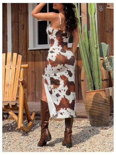 Verdusa Women's Cowgirl Dress Western Outfit Boho Bodycon Long Slit Thigh Cami Dresses