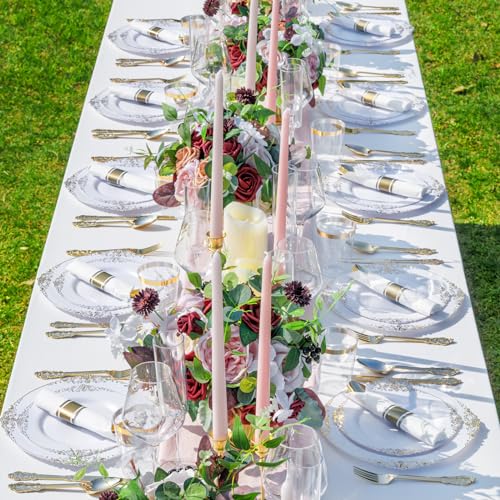 Nervure 350PCS Gold Plastic Plates - Gold Plastic Dinnerware Sets for 50 Guests - 100 Disposable Plates, 150 Silverware, 5...
