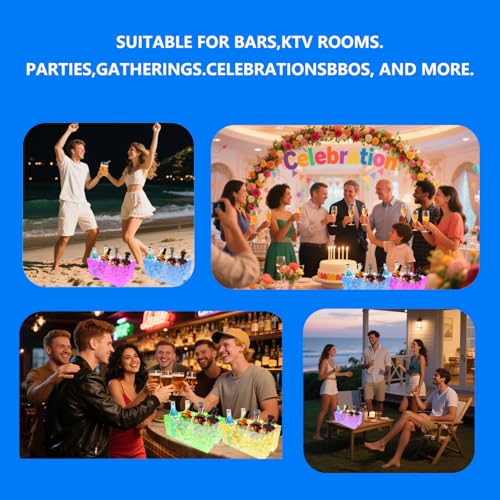 Plastic Colorful Ice Bucket for Parties,15Liter/4 Gallon Big LED Light Beverage Tub,Ice Bucket for Champagne/Beer/Drink/Wi...