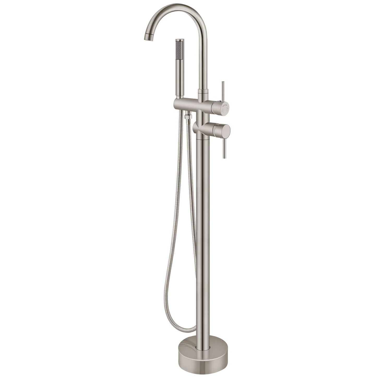 Aolemi Floor Mount Bathtub Faucet Freestanding Tub Filler Standing High Flow Shower Faucets Shower Mixer Taps, Swivel Gooseneck Spout with Cylinder Handheld Brushed Nickel