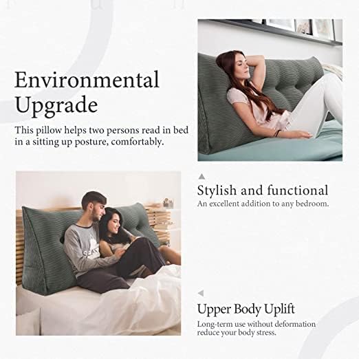 Wedge Headboard Pillow Dorm Room Reading Pillow Back Support for Sitting Up in Bed Bolster Lumbar Cushion Body Positioning Bedrest Corduroy (Dark Gray, King (76 * 8 * 20in))