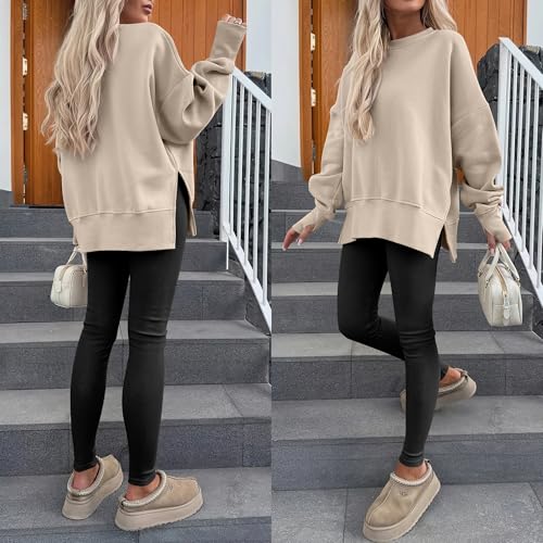 ANRABESS Women Oversized Sweatshirts Thumbhole Long Sleeve Hoodies Shirts 2025 Fall Side Slit Pullover Top Teen Y2k Outfits