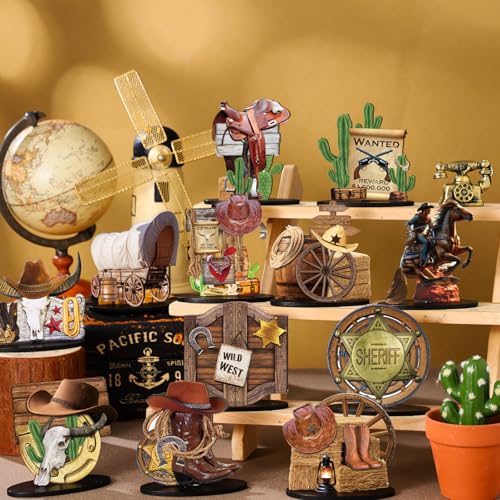Colingmill 12 Pcs Western Centerpieces Wild West Party Decorations 3.94 Inches Christmas Western Wooden Centerpieces for T...