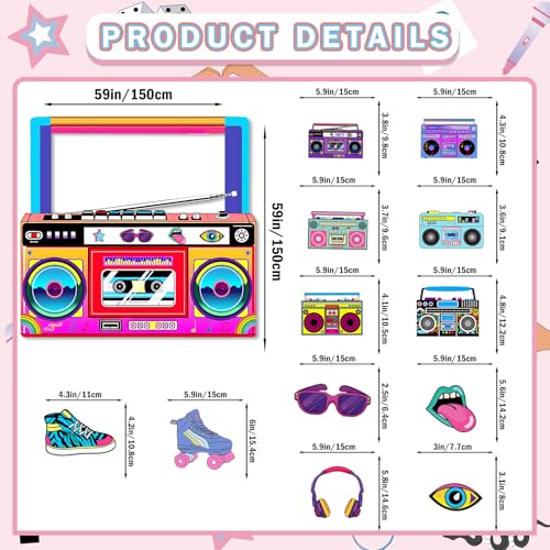 90s 80s Party Decorations - 2000s 90s 80's Theme Party Decorations 80s Photo Booth Props Retro Fabric Radio Boombox Selfie...