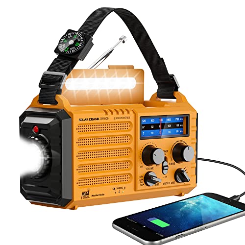 Eoxsmile Emergency Radio with NOAA Weather Alert– 5000mAh Solar Hand Crank Portable AM/FM Shortwave Radio, Rechargeable Ba...