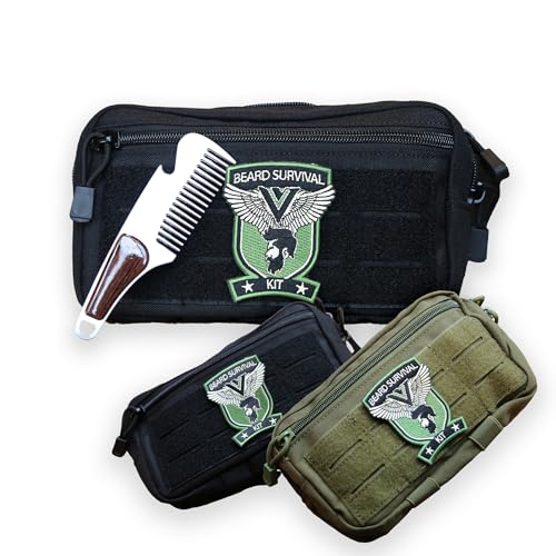 Victor and Valor - Toiletry Bag and Beard Comb for Bearded Men - Military Survival Bag, Tactical Molle Dopp Kit for Men, W...