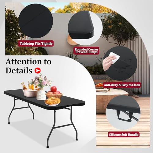 6ft Folding Table - Heavy Duty Portable 6 Foot Plastic Table with Fold-in-Half Design & Carry Handle, Indoor Outdoor Utili...
