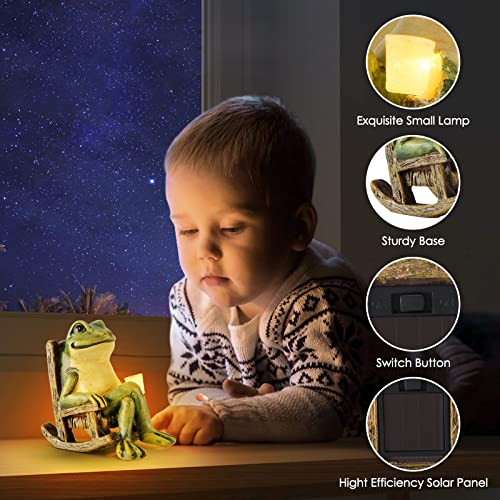 FOXMIS Miniature Frog Garden Statue Gifts Valentines Day Decorations Fairy Garden Accessories Outdoor Lights Solar Garden ...