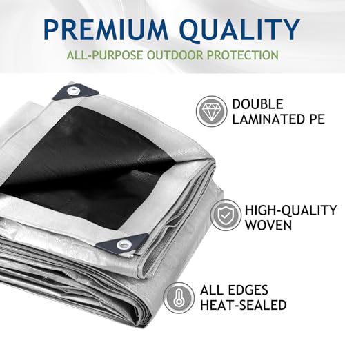 SUNLITAP 10 Mil Heavy Duty Waterproof Tarps, 20x30 Ft Finished Size Tarps, Premium Tarp with Metal Grommets & Reinforced E...