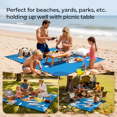 HAGUL Large Size Beach Mat 75"x75" – Outdoor Picnic Blanket, Waterproof Sand Mat for Camping, Grass & Travel, Portable Fol...