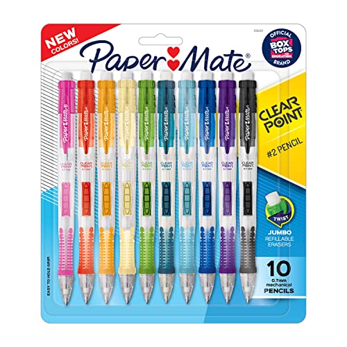 Paper Mate Clearpoint Mechanical Pencils, 0.7mm HB #2 Pencil Lead, 2 Pencils, Assorted Fashion Barrel Colors, 10 Count - B...