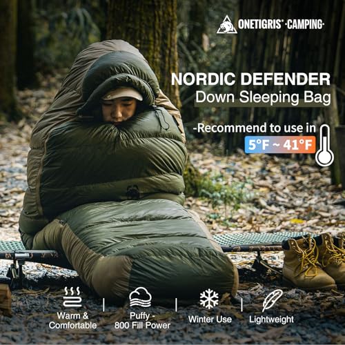 OneTigris Black Nordic Defender 2.0 Version - 5℉ Down Sleeping Bag Winter- Ultralight Backpacking Puffy 800 Fill Power 700...