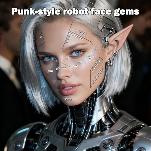 NOOEPC Robot Punk Style Self Adhesive Face Gems Stickers, Hair Gems Face Jewels Eye Jewels Rhinestones Festival Essentials...